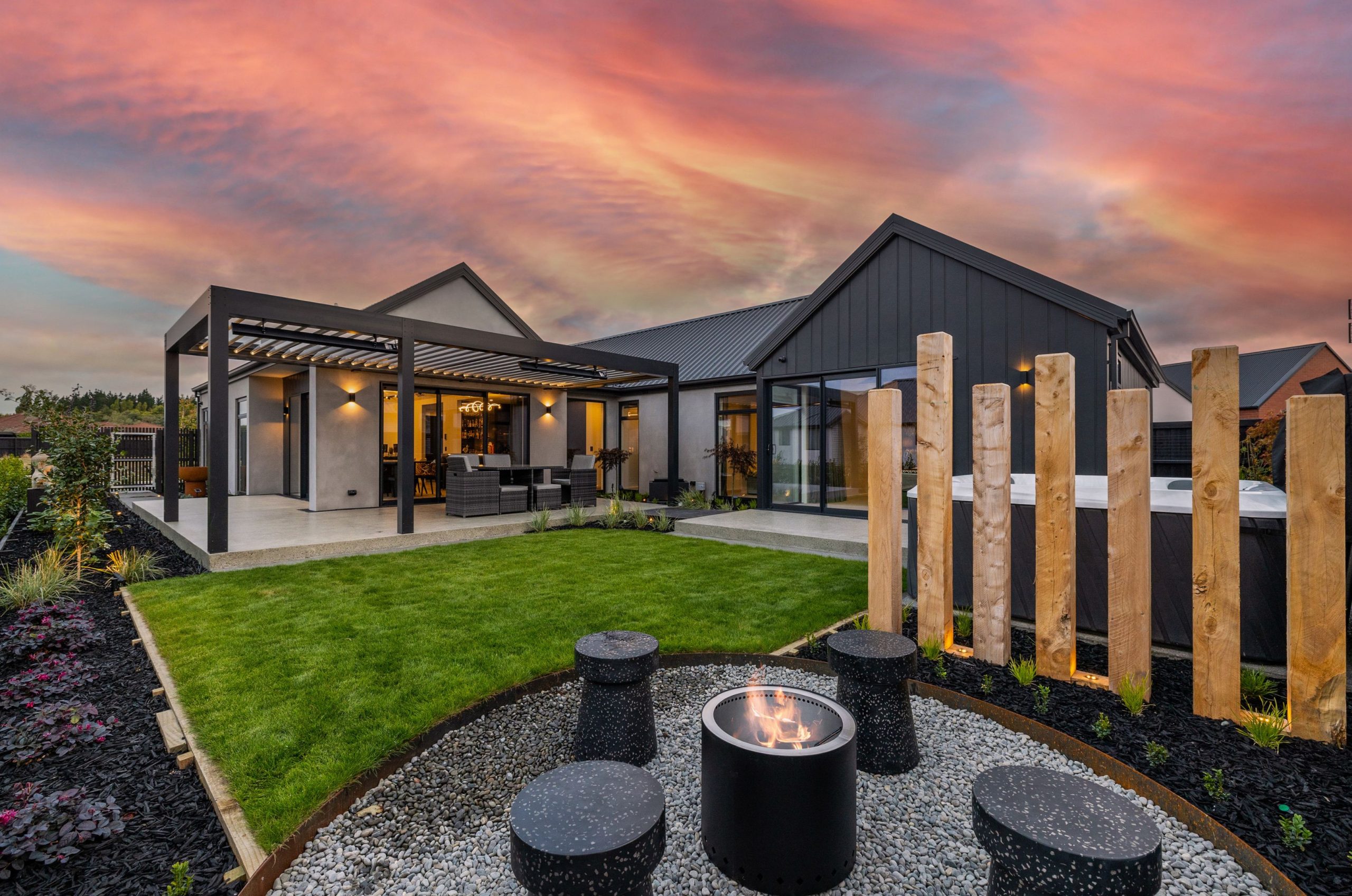 Exterior Twilight photo of bespoke Christchurch build