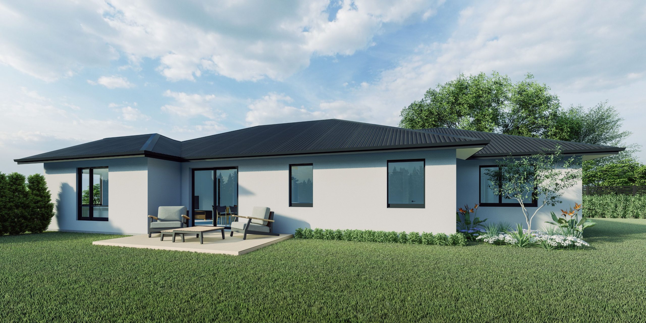 Back view of versatile modern family home